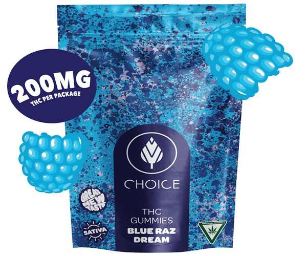 choice chews thc mood gummies from choicelabs 200 mg blueberry blueraz